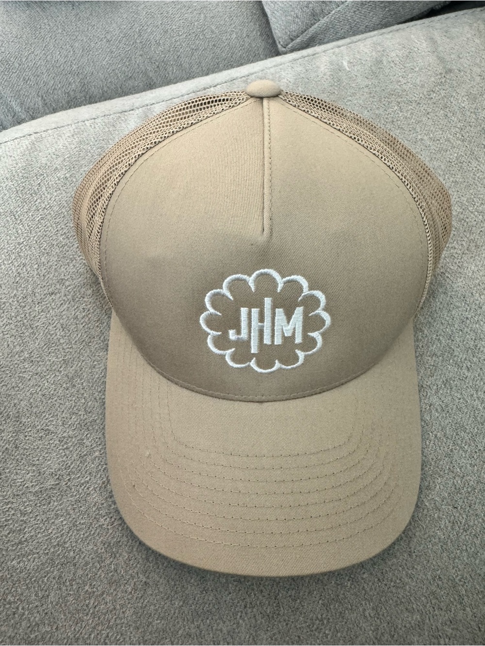 The Classic Beige Mesh Cap with Black & Gold Label